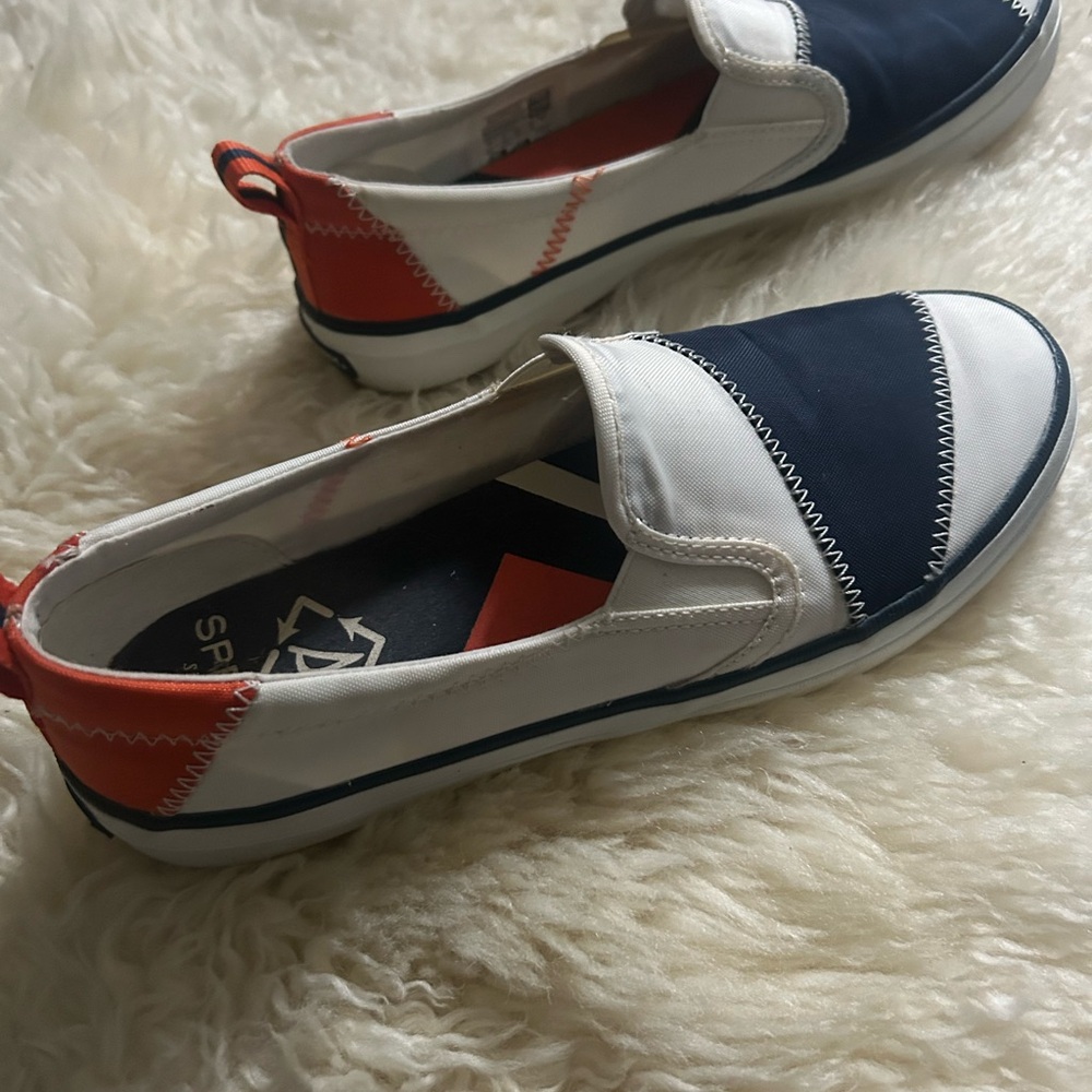 Sperry Kids Navy and Dark Orange Slip-On Sneakers size 7/ or Women’s